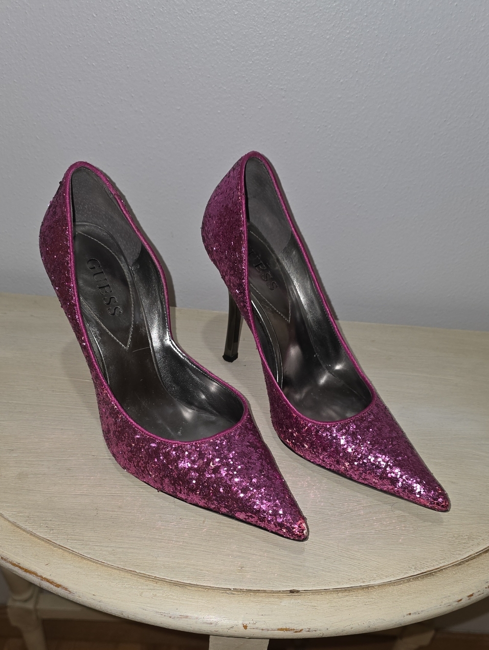 Guess Women's Magenta Glitter Pointed-Toe Stilettos